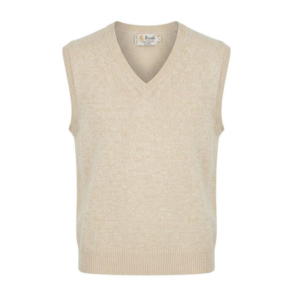 Pringle of Scotland Sweater Vest Women Large Beige V-Neck Cotton Vintage Preppy